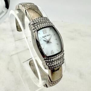Ellen Tracy Ladies Mother of Pearl Dial Bangle Watch Crystals Bezel, New Battery